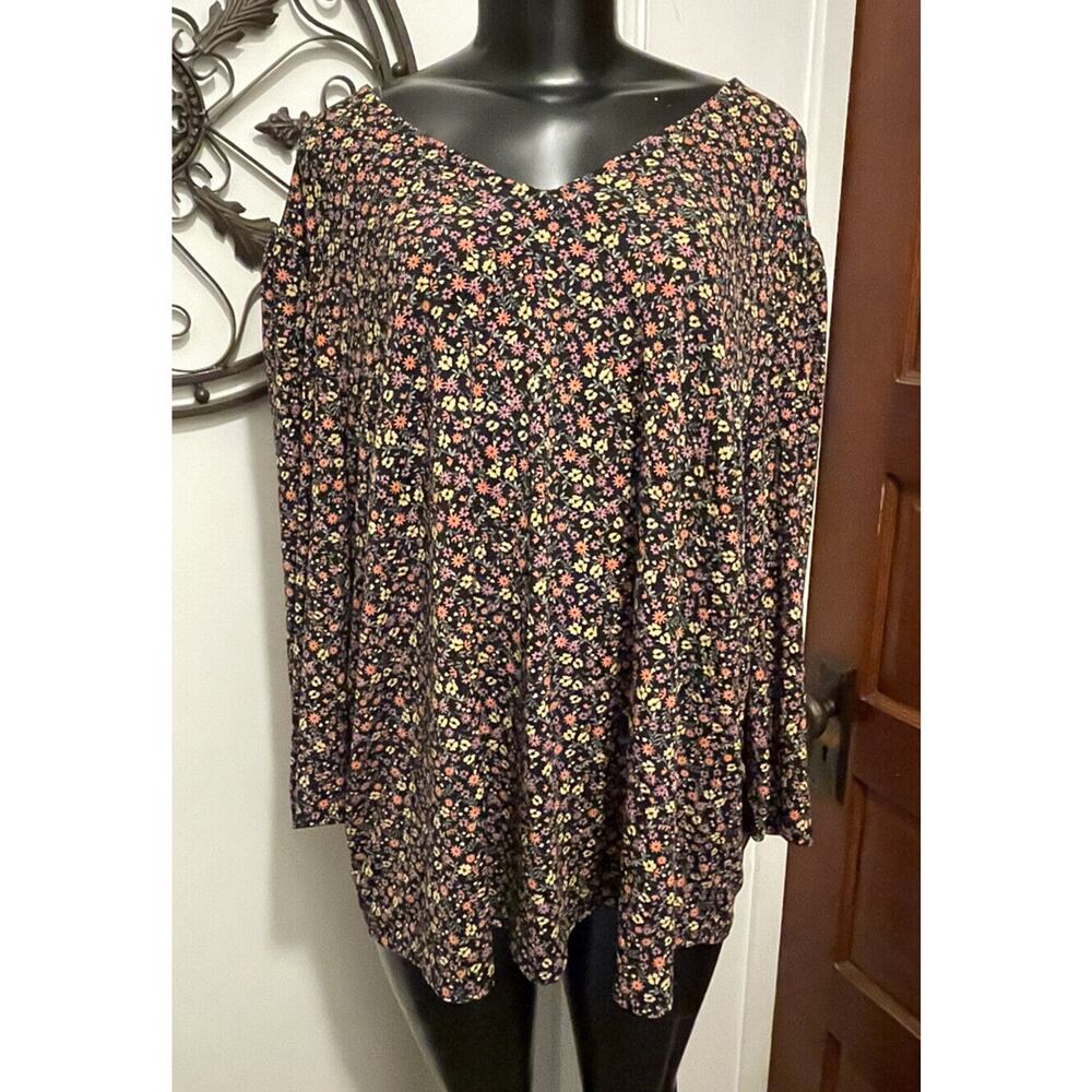 Size 3X Adrianna Papell Balloon 3/4‎ Sleeve Multicolored Floral Print Womens Top - Picture 2 of 9